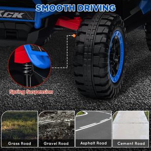 Qaba 2 Seater 24V 7AH Ride on Truck, Electric Car for Kids w/ Spring Suspension, Remote Lights, Horn, Music, Blue - Image 7