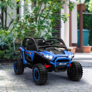 Qaba 2 Seater 24V 7AH Ride on Truck, Electric Car for Kids w/ Spring Suspension, Remote Lights, Horn, Music, Blue - Image 8