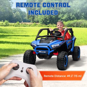 Qaba 2 Seater 24V 7AH Ride on Truck, Electric Car for Kids w/ Spring Suspension, Remote Lights, Horn, Music, Blue - Image 10