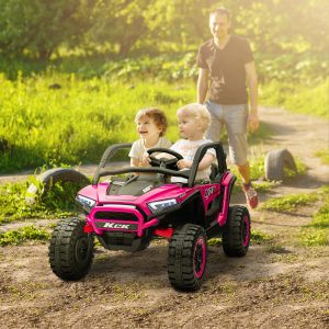 Qaba 2 Seater 24V 7AH Ride on Truck, Electric Car for Kids w/ Spring Suspension, Remote Lights, Horn, Music, Pink - Image 1