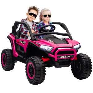 Qaba 2 Seater 24V 7AH Ride on Truck, Electric Car for Kids w/ Spring Suspension, Remote Lights, Horn, Music, Pink - Image 11