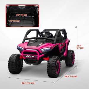 Qaba 2 Seater 24V 7AH Ride on Truck, Electric Car for Kids w/ Spring Suspension, Remote Lights, Horn, Music, Pink - Image 3