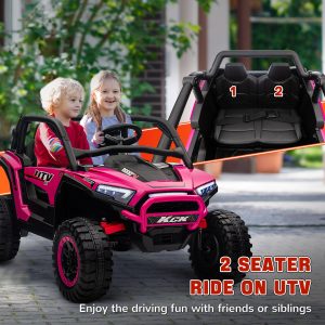 Qaba 2 Seater 24V 7AH Ride on Truck, Electric Car for Kids w/ Spring Suspension, Remote Lights, Horn, Music, Pink - Image 4