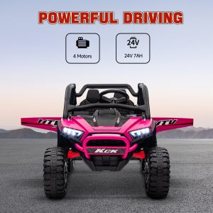 Qaba 2 Seater 24V 7AH Ride on Truck, Electric Car for Kids w/ Spring Suspension, Remote Lights, Horn, Music, Pink - Image 6