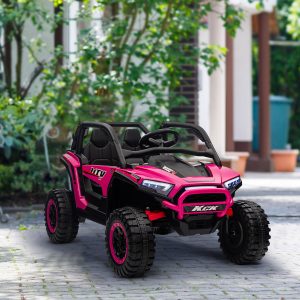 Qaba 2 Seater 24V 7AH Ride on Truck, Electric Car for Kids w/ Spring Suspension, Remote Lights, Horn, Music, Pink - Image 8