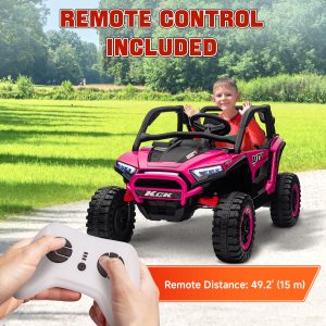 Qaba 2 Seater 24V 7AH Ride on Truck, Electric Car for Kids w/ Spring Suspension, Remote Lights, Horn, Music, Pink - Image 10