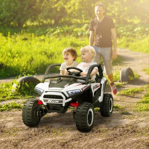 Qaba 2 Seater 24V 7AH Ride on Truck, Electric Car for Kids w/ Spring Suspension, Remote Lights, Horn, Music, White - Image 1