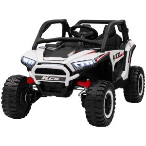 Qaba 2 Seater 24V 7AH Ride on Truck, Electric Car for Kids w/ Spring Suspension, Remote Lights, Horn, Music, White - Image 2