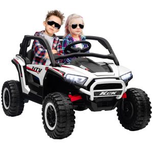 Qaba 2 Seater 24V 7AH Ride on Truck, Electric Car for Kids w/ Spring Suspension, Remote Lights, Horn, Music, White - Image 11
