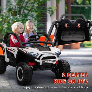 Qaba 2 Seater 24V 7AH Ride on Truck, Electric Car for Kids w/ Spring Suspension, Remote Lights, Horn, Music, White - Image 4