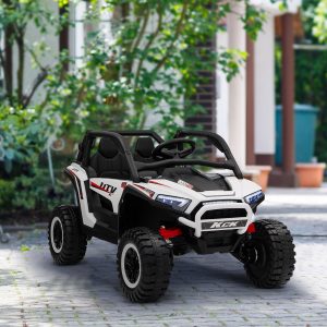 Qaba 2 Seater 24V 7AH Ride on Truck, Electric Car for Kids w/ Spring Suspension, Remote Lights, Horn, Music, White - Image 8