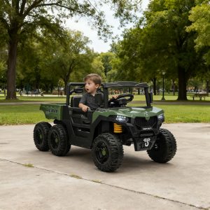 Qaba 24V 4WD Kids Ride On Truck with 6 Wheels Electric Ride On Car with Remote, Dump Bed for 3-8 Years, Green - Image 1