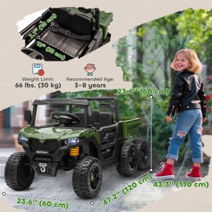Qaba 24V 4WD Kids Ride On Truck with 6 Wheels Electric Ride On Car with Remote, Dump Bed for 3-8 Years, Green - Image 13