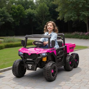 Qaba 24V 4WD Kids Ride On Truck with 6 Wheels Electric Ride On Car with Remote, Dump Bed for 3-8 Years, Pink - Image 1