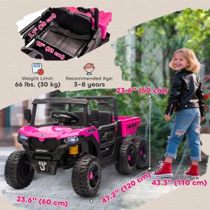 Qaba 24V 4WD Kids Ride On Truck with 6 Wheels Electric Ride On Car with Remote, Dump Bed for 3-8 Years, Pink - Image 19