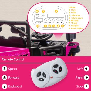 Qaba 24V 4WD Kids Ride On Truck with 6 Wheels Electric Ride On Car with Remote, Dump Bed for 3-8 Years, Pink - Image 21