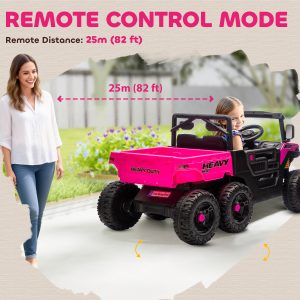 Qaba 24V 4WD Kids Ride On Truck with 6 Wheels Electric Ride On Car with Remote, Dump Bed for 3-8 Years, Pink - Image 23