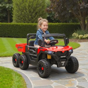 Qaba 24V 4WD Kids Ride On Truck with 6 Wheels Electric Ride On Car with Remote, Dump Bed for 3-8 Years, Red - Image 1
