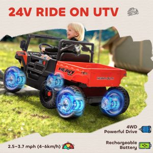 Qaba 24V 4WD Kids Ride On Truck with 6 Wheels Electric Ride On Car with Remote, Dump Bed for 3-8 Years, Red - Image 14