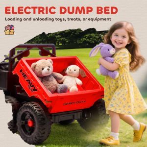 Qaba 24V 4WD Kids Ride On Truck with 6 Wheels Electric Ride On Car with Remote, Dump Bed for 3-8 Years, Red - Image 16