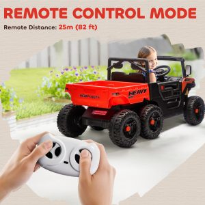 Qaba 24V 4WD Kids Ride On Truck with 6 Wheels Electric Ride On Car with Remote, Dump Bed for 3-8 Years, Red - Image 17