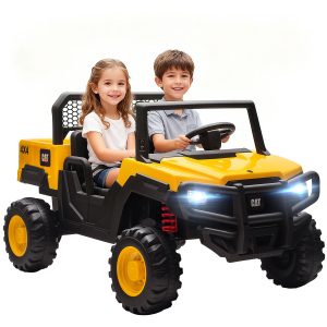 Qaba 24V Kids Ride on Tractor, 4WD 2 Seater Licensed Caterpillar Electric Vehicle with Remote Control, Dump Bed, Yellow - Image 21