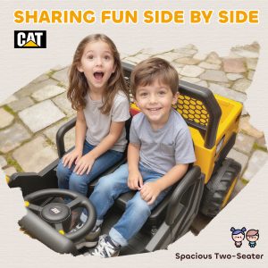 Qaba 24V Kids Ride on Tractor, 4WD 2 Seater Licensed Caterpillar Electric Vehicle with Remote Control, Dump Bed, Yellow - Image 15