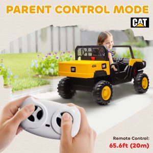 Qaba 24V Kids Ride on Tractor, 4WD 2 Seater Licensed Caterpillar Electric Vehicle with Remote Control, Dump Bed, Yellow - Image 16