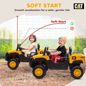 Qaba 24V Kids Ride on Tractor, 4WD 2 Seater Licensed Caterpillar Electric Vehicle with Remote Control, Dump Bed, Yellow - Image 19