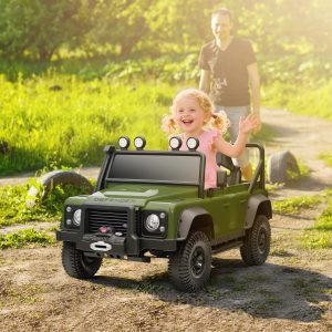 Qaba Land Rover Licensed Kids Ride on Truck with Remote Control, Spring Suspension, LED Lights, 3 Speed, Dark Green - Image 1