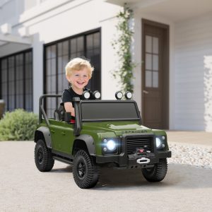Qaba Land Rover Licensed Kids Ride on Truck with Remote Control, Spring Suspension, LED Lights, 3 Speed, Dark Green - Image 18