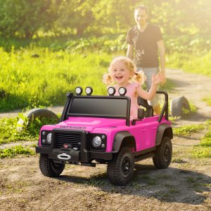 Qaba Land Rover Licensed Kids Ride on Truck with Remote Control, Spring Suspension, LED Lights, 3 Speed for Ages 3-5, Pink - Image 1