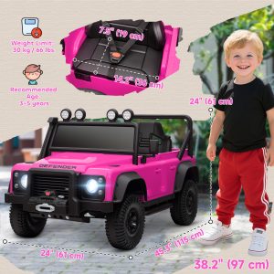 Qaba Land Rover Licensed Kids Ride on Truck with Remote Control, Spring Suspension, LED Lights, 3 Speed for Ages 3-5, Pink - Image 13