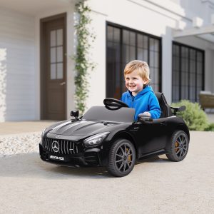 Qaba Mercedes-Benz AMG GTR Licensed 12V Battery Powered Kids Electric Car w/ Remote, Soft Start, Lights, Music Horn, Black - Image 1