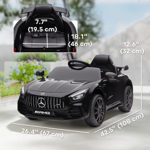 Qaba Mercedes-Benz AMG GTR Licensed 12V Battery Powered Kids Electric Car w/ Remote, Soft Start, Lights, Music Horn, Black - Image 3