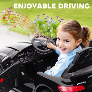 Qaba Mercedes-Benz AMG GTR Licensed 12V Battery Powered Kids Electric Car w/ Remote, Soft Start, Lights, Music Horn, Black - Image 6