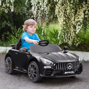Qaba Mercedes-Benz AMG GTR Licensed 12V Battery Powered Kids Electric Car w/ Remote, Soft Start, Lights, Music Horn, Black - Image 8