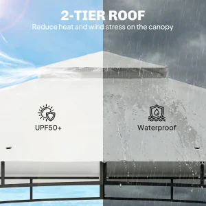 Outsunny 10' x 12' Patio Gazebo, UPF50+ Double Roof Outdoor Gazebo Canopy Shelter with Netting for Backyard, Patio, Cream White - Image 7