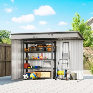 Outsunny 9' x 4' Galvanized Steel Garden Storage Shed with Lockable Doors, Gloves and 2 Air Vents for Backyard, Patio, Lawn - Image 4