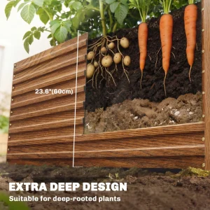 5' x 3' x 2' Raised Garden Bed, Galvanized Planter Box for Growing Flowers, Herbs and Vegetables Dark Brown Wood Effect - Image 6