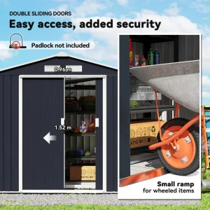 7' x 4' x 6' Garden Storage Shed Outdoor Patio Metal Tool Storage House w/ Foundation Kit and Double Doors Dark Grey - Image 6