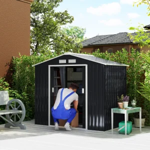 7' x 4' x 6' Garden Storage Shed Outdoor Patio Metal Tool Storage House w/ Foundation Kit and Double Doors Dark Grey - Image 1