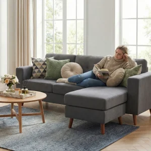 HOMCOM Sectional Sofa with Changeable Chaise Lounge, 3 Seat L-Shaped Small Space Sofa, Upholstered Couch for Small Space, Dark Grey - Image 5