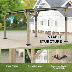 Outsunny 14' x 10' Gazebo, Lean to Galvanized Steel Hardtop Gazebo Pergola with Wood Frame, Patio Gazebo Awning, Dark Grey - Image 6