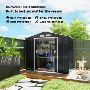 7' x 4' x 6' Garden Storage Shed Outdoor Patio Metal Tool Storage House w/ Foundation Kit and Double Doors Dark Grey - Image 5