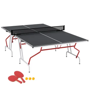 Soozier 9' x 5' Full Size Table Tennis Table, Folding Ping Pong Table with Paddles and Balls, Dark Grey - Image 3