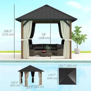 Outsunny 10' x 10' Hardtop Gazebo with Galvanized Steel Roof, Permanent Garden Gazebo with Netting and Curtains - Image 2