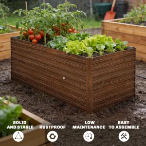 5' x 3' x 2' Raised Garden Bed, Galvanized Planter Box for Growing Flowers, Herbs and Vegetables Dark Brown Wood Effect - Image 4