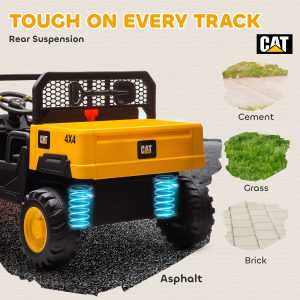 Qaba 24V Kids Ride on Tractor, 4WD 2 Seater Licensed Caterpillar Electric Vehicle with Remote Control, Dump Bed, Yellow - Image 10