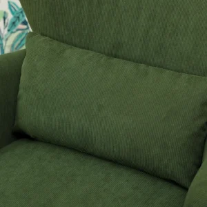 Modern Accent Chair, Upholstered Armchair with Solid Wood Legs and Lumbar Pillow for Living Room, Green - Image 8